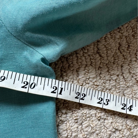Jordan Vintage Blue Green Teal Linen Button-Down Oversized Shirt Top - Picture 9 of 12